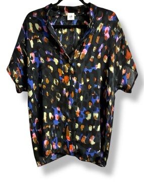 🎨 Cabi Abstract Print Popover Blouse Hidden Buttons Size M EUC